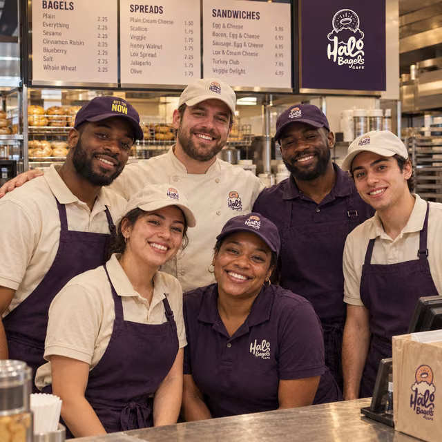 The Halo Bagels team behind the counter